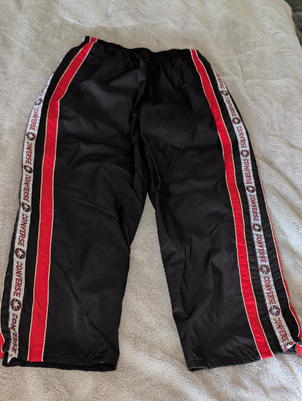 Vintage Converse Black Track Pants with Red Side Stripes and Logo Tape